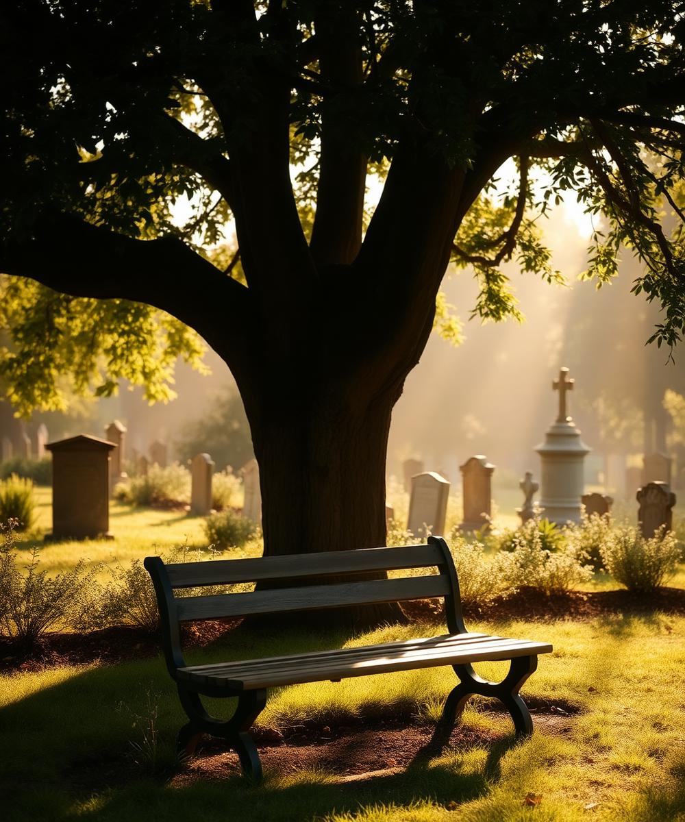 Bank unter Baum auf Friedhof